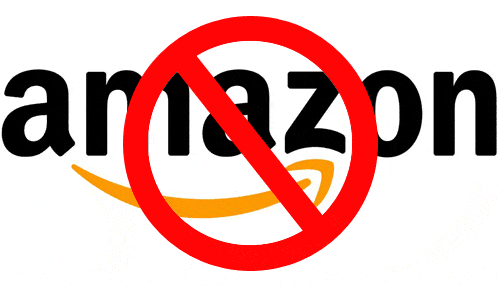 amazon logo with a red "x" through it